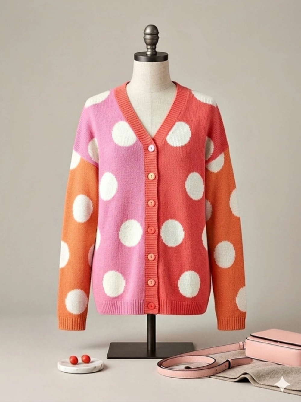 Gitano Polka Dot Cardigan in Pink & Orange Size Medium